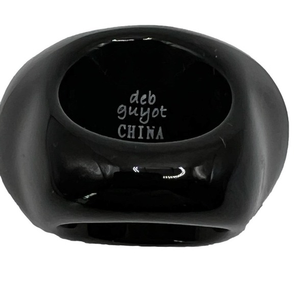 Deb Guyot Black Lucite Blister Iridescent Mother Of Pearl Ring Signed 7.5" - Picture 7 of 7